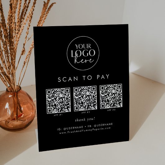 Chic Black Business Logo QR Code Scan zu bezahlen Sockelschild