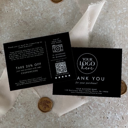 Chic Black Business Logo Vielen Dank bestellen Begleitkarte