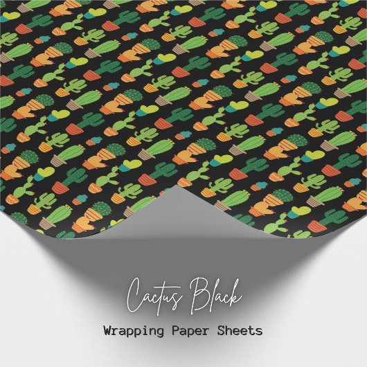 Chic Black Cactus Wrapping Paper Geschenkpapier