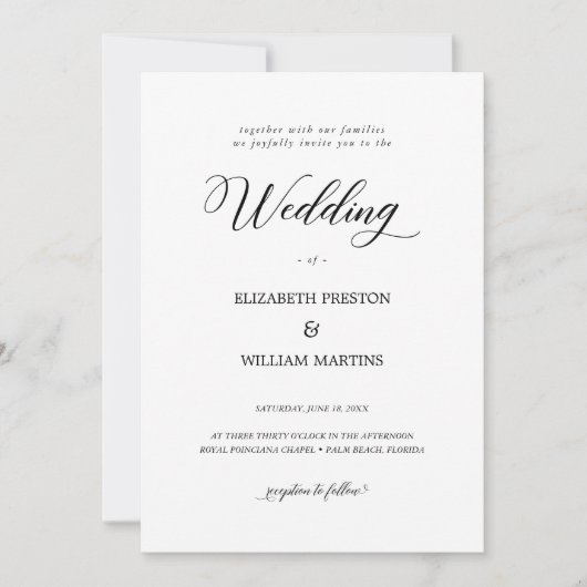 Chic Black Calligraphy Script Minimal Wedding Einladung (Vorderseite)