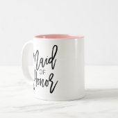 Chic Black Calligraphy Trauzeugin Zweifarbige Tasse (Vorderseite Links)