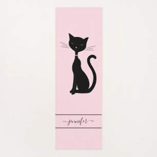 Chic Black Cat Personalisiert Name Pink Yogamatte