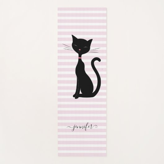 Chic Black Cat Personalisiert Name Rosa Streifen Yogamatte (Vorderseite)