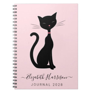 Chic Black Cat Personalisiert Pink Notizblock