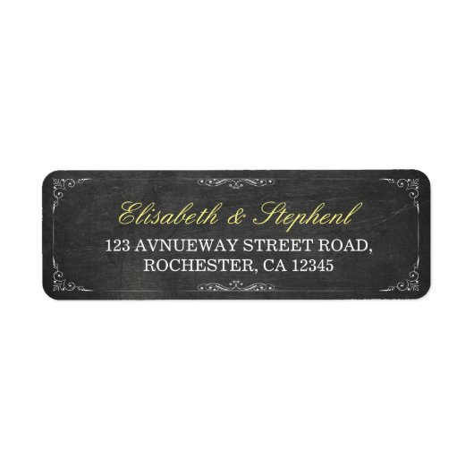 Chic Black Chalkboard Floral Wedding Address Label (Vorne)
