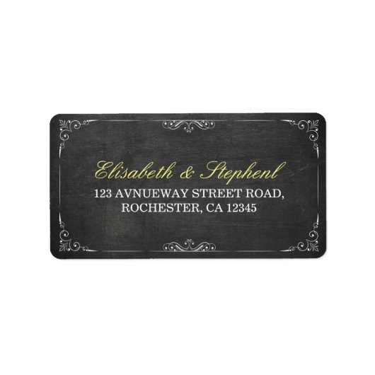 Chic Black Chalkboard Floral Wedding Address Label Adressaufkleber (Vorne)
