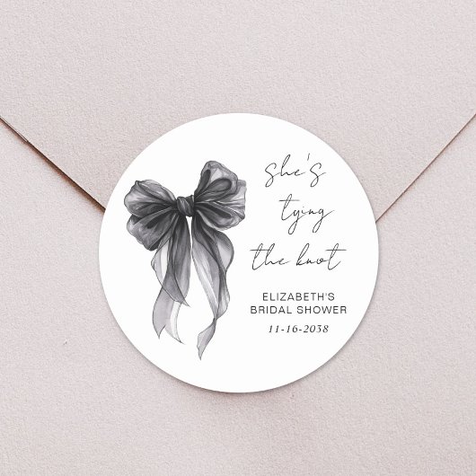 Chic Black Coquette Bow Watercolor Brautparty Runder Aufkleber