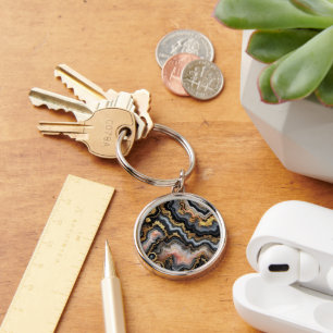 Chic Black Coral Pink White Gold Marmor Muster Schlüsselanhänger