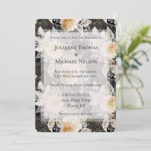 Chic Black Cream Leopard Animal Romantic Wedding Einladung