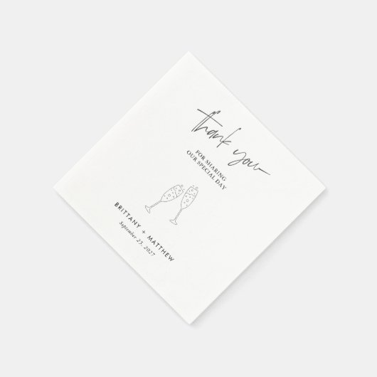 Chic Black Cursive Wedding Danke Napkins Serviette (Ecke)