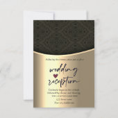 Chic Black Damask Gold Hochzeitsempfang Einladung (Vorderseite)