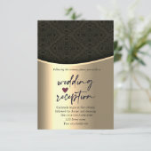 Chic Black Damask Gold Hochzeitsempfang Einladung (Stehend Vorderseite)