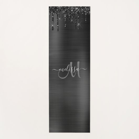Chic Black Drilling Glitzer Monogram, White Name Yogamatte (Vorderseite)
