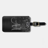 Chic Black Dripping Glitzer Brush Metal Monogram Gepäckanhänger (Vorderseite horizontal)