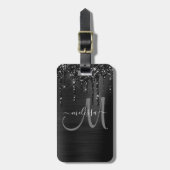 Chic Black Dripping Glitzer Brush Metal Monogram Gepäckanhänger (Vorderseite vertikal)
