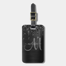 Chic Black Dripping Glitzer Brush Metal Monogram