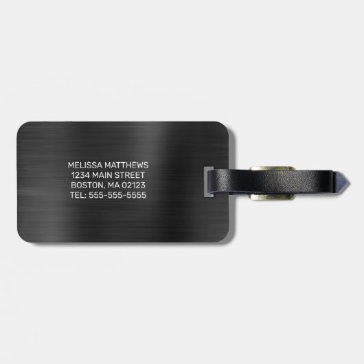 Chic Black Dripping Glitzer Brush Metal Monogram Gepäckanhänger (Rückseite horizontal)