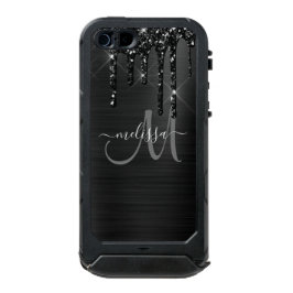 Chic Black Dripping Glitzer Brush Metal Monogram Incipio ATLAS ID™ iPhone 5 Hülle