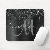 Chic Black Dripping Glitzer Metal Monogram Mousepad (Mit Mouse)