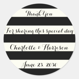Chic Black Elfenbein Streifen Skript Hochzeitsgesc Runder Aufkleber