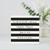 Chic Black Elfenbeinstreifen Save the Date Karte (Stehend Vorderseite)