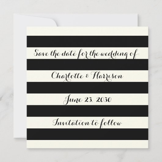 Chic Black Elfenbeinstreifen Save the Date Karte (Vorderseite)