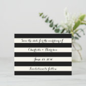 Chic Black Elfenbeinstreifen Save the Date Karte (Stehend Vorderseite)