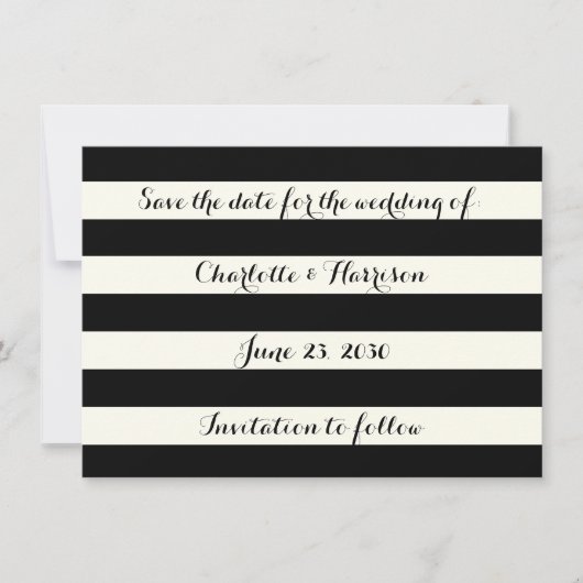 Chic Black Elfenbeinstreifen Save the Date Karte (Vorderseite)