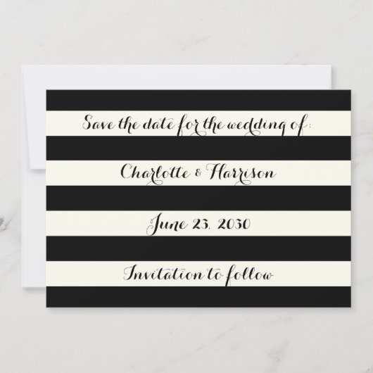 Chic Black Elfenbeinstreifen Save the Date Karte (Vorderseite)
