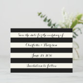 Chic Black Elfenbeinstreifen Save the Date Karte (Stehend Vorderseite)