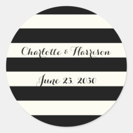Chic Black Elfenbeinstreifen Skriptnamen Hochzeit Runder Aufkleber
