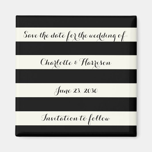 Chic Black Elfenbeinstreifen Speichern Sie den Dat Magnet (Vorne)