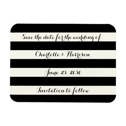 Chic Black Elfenbeinstreifen Speichern Sie den Dat Magnet (Horizontal)