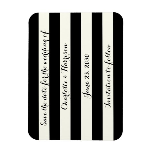 Chic Black Elfenbeinstreifen Speichern Sie den Dat Magnet (Vertikal)