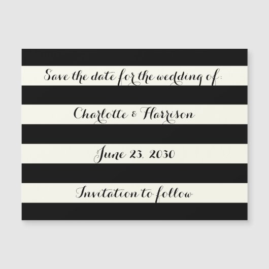 Chic Black Elfenbeinstreifen Speichern Sie den Dat Magnetkarte (Vorderseite)