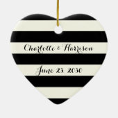 Chic Black Elfenbeinstripes Skriptnamen Weihnachte Keramik Ornament (Hinten)
