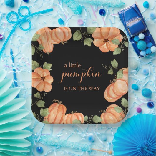 Chic Black Fall Pumpkin Baby Dusche Pappteller (Party)