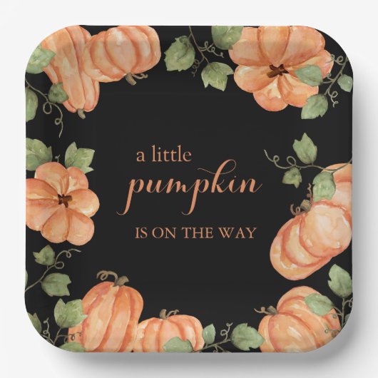 Chic Black Fall Pumpkin Baby Dusche Pappteller (Vorderseite)