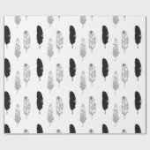 Chic Black Feathers Geburtstag Geschenkpapier (Flach)