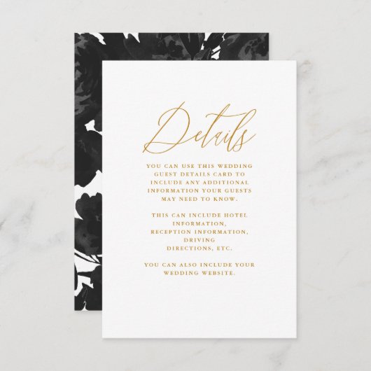 Chic Black Floral mit Calligrafy Wedding Begleitkarte (Vorne/Hinten)