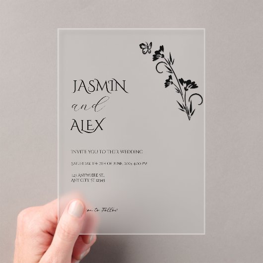 Chic Black Floral Wedding Einladung (Insitu (Handheld))