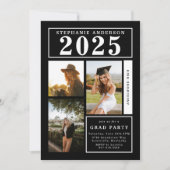 Chic Black Foto Collage Graduation Party Einladung (Vorderseite)