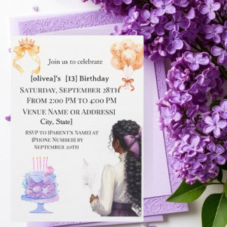 Chic Black Girl 13th Birthday Party Invitation | G Einladung
