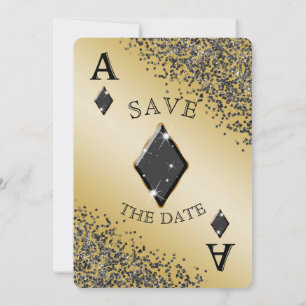 Chic Black Glitzer & Ace of Diamonds Save the Date Einladung