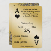 Chic Black Glitzer & Ace of Hearts Save the Date Einladung (Vorne/Hinten)