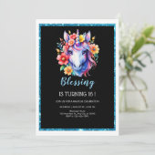 Chic Black Glitzer Einhorn Geburtstag Einladung (Stehend Vorderseite)