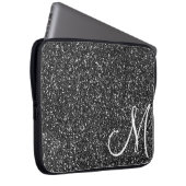 Chic Black Glitzer Monogram Trendy Laptopschutzhülle (Vorne Rechts)
