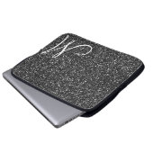 Chic Black Glitzer Monogram Trendy Laptopschutzhülle (Vorne Knopf)