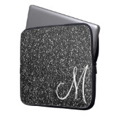 Chic Black Glitzer Monogram Trendy Laptopschutzhülle (Vorderseite Links)