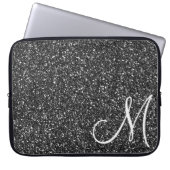 Chic Black Glitzer Monogram Trendy Laptopschutzhülle (Vorderseite)